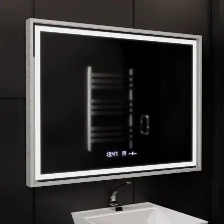 Oglinda LED Rectangulara, 80x60cm, Verite Imperial Silver Motion Glow Marcello, Sistem Dezaburire, Ceas & Termometru, Dimabila