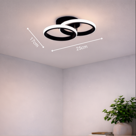 Lustra LED VERTEX CIRCULA 21W, 2 Cercuri, Rame Metalice, LLumina Rece/Calda/Neutra 3000K/4000K/6000K, Negru, Metal