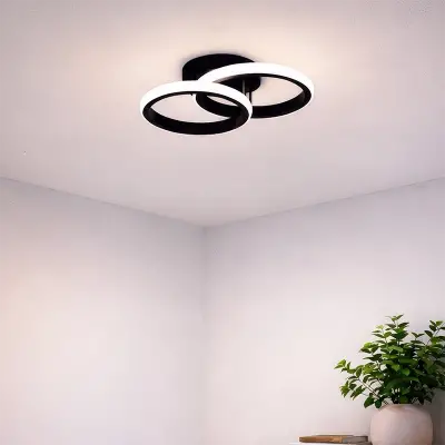Lustra LED VERTEX CIRCULA 21W, 2 Cercuri, Rame Metalice, LLumina Rece/Calda/Neutra 3000K/4000K/6000K, Negru, Metal