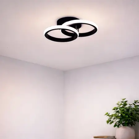 Lustra LED VERTEX CIRCULA 21W, 2 Cercuri, Rame Metalice, LLumina Rece/Calda/Neutra 3000K/4000K/6000K, Negru, Metal