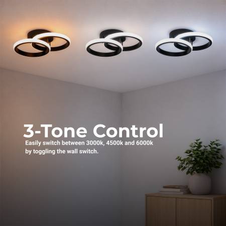 Lustra LED VERTEX CIRCULA 21W, 2 Cercuri, Rame Metalice, LLumina Rece/Calda/Neutra 3000K/4000K/6000K, Negru, Metal