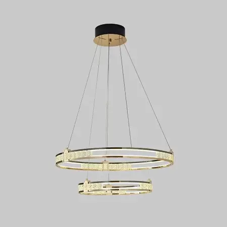 Lustra LED Suspendata Cu Telecomanda Si Cristal ROGER 100W, 2 Cercuri, Lumina Rece/Calda/Neutra, Dimabila, Auriu Lucios, Inaltime Reglabila