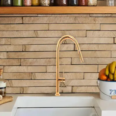 Baterie Bucatarie Cu Dus Extractibil, Alama Sanitara, Auriu, CF2043