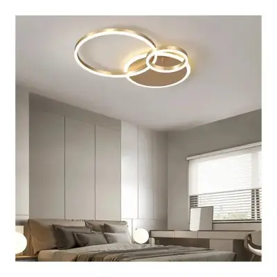 Lustra LED Cu Telecomanda MYRENE 110W, 2 Cercuri, Lumina Rece/Calda/Neutra, Dimabila, Auriu