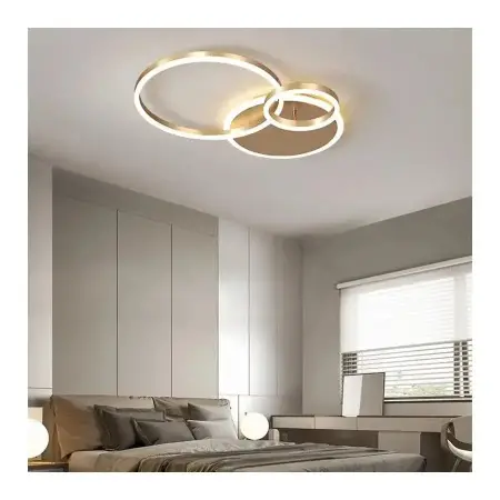 Lustra LED Cu Telecomanda MYRENE 110W, 2 Cercuri, Lumina Rece/Calda/Neutra, Dimabila, Auriu