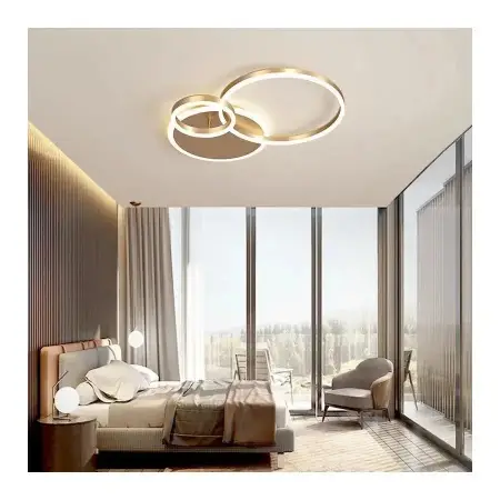 Lustra LED Cu Telecomanda MYRENE 110W, 2 Cercuri, Lumina Rece/Calda/Neutra, Dimabila, Auriu