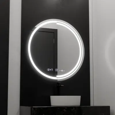 Oglinda LED Rotunda, 60cm, Senzor MotionGlow Consuel Marcello, Sistem Dezaburire, Ceas & Termometru, Dimabila