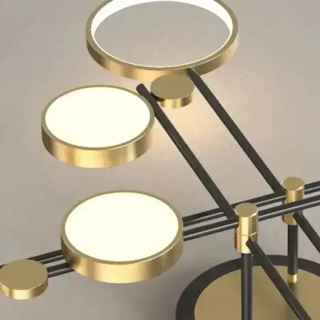 Lustra LED Cu Telecomanda GRUPCES 152W, 8 Elemente, Lumina Rece/Calda/Neutra, Dimabila, Auriu Negru