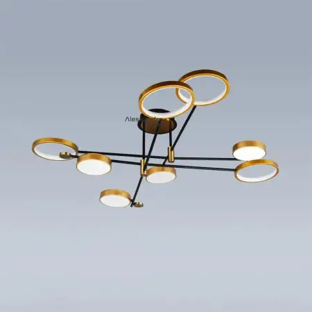 Lustra LED Cu Telecomanda GRUPCES 152W, 8 Elemente, Lumina Rece/Calda/Neutra, Dimabila, Auriu Negru