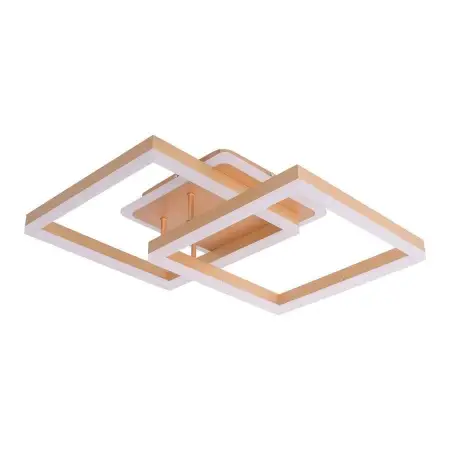 Lustra LED Cu Telecomanda ARWEN 142W, 2 Patrate, Lumina Rece/Calda/Neutra, Dimabila, Auriu