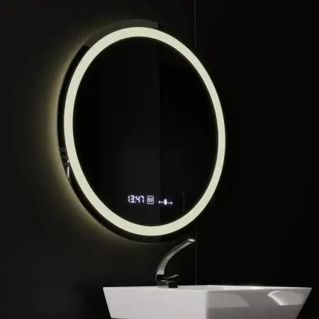 Oglinda LED Rotunda, Diametru 50cm, Celeste MotionGlow Marcello, Sistem Dezaburire, Ceas & Termometru, Dimabila, Lumina Calda Neutra Rece 3000K/4000K/6000K