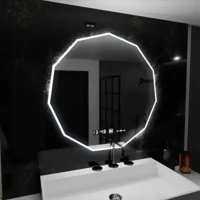 Oglinda LED 60cm, POLIGON Senzor MotionGlow Marcello, Sistem Dezaburire, Ceas & Termometru, Dimabila