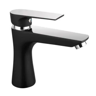 Baterie stativa lavoar, cu ventil Square Black/Chrome