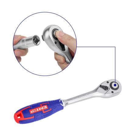 Trusa de scule si accesorii 1/4″ + 1/2″, 51 componente, cutie de transport - ESKT42511, EMTOP